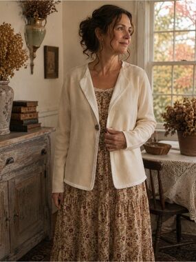 Vintage April Cornell Lambswool Angora Knit Jacket Cardigan Cream Small